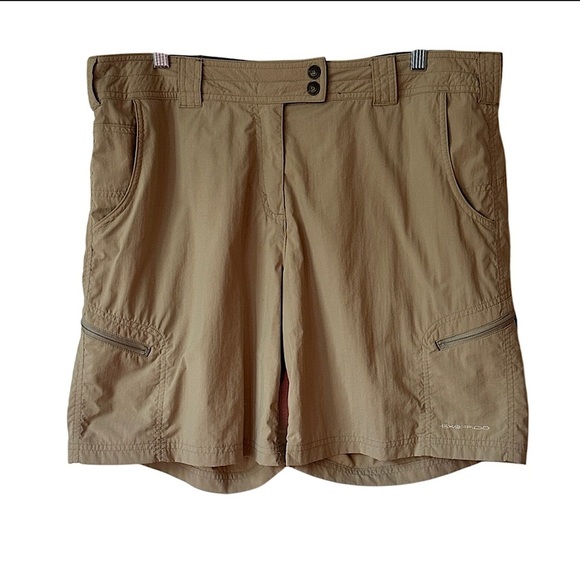 Exofficio Women’s Nylon Cargo Shorts Tan Zip Pockets 14 Outdoor Hiking Athletic - Picture 1 of 15